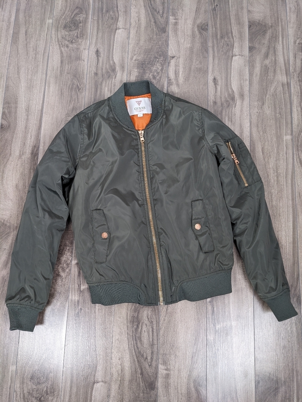 Guess Women's Olive Green Bomber Jacket Size Small